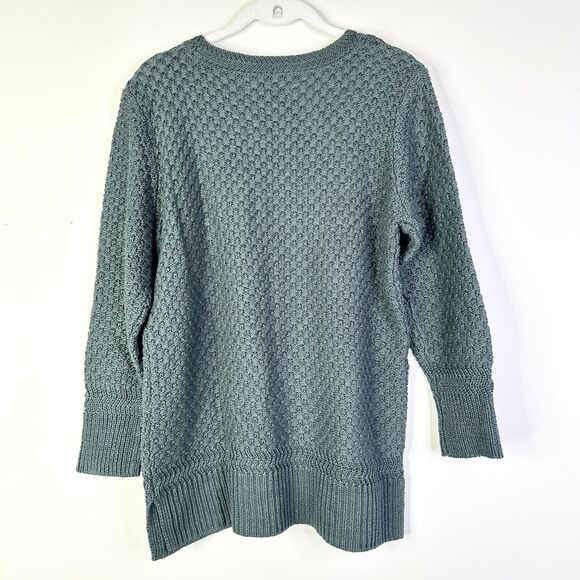Loft Sweater Women M Sage Green 100% Cotton Textured Crewneck Cottagecore NWOT - Picture 2 of 9